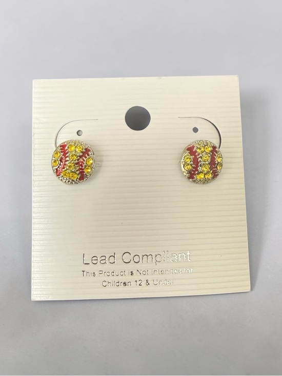 Jewelry - $5 for $25 Rhinestone Baseball Stud Earrings - Yellow & Coral